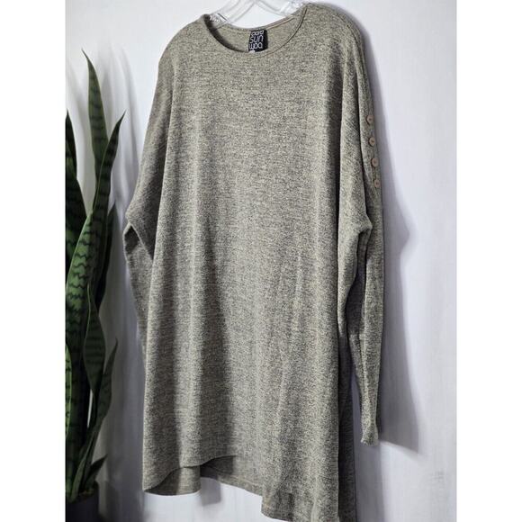 Clara Sun Woo Boxy Dolman Button Sleeve Lagenlook Tunic Small Heathered Taupe - Picture 2 of 7